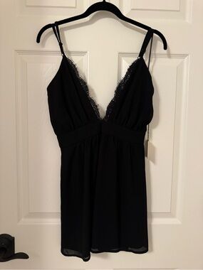 Black Lace-Trim Slip Dress